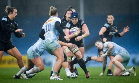 Ebony Jefferies carries the ball during Exeter’s clash with Harlequins in the Allianz Women’s 15s.