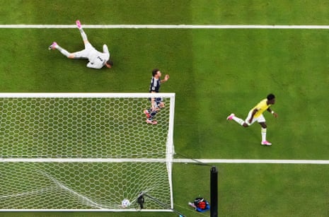 Vinicius Junior #7 of Brazil scores his team's second goal
