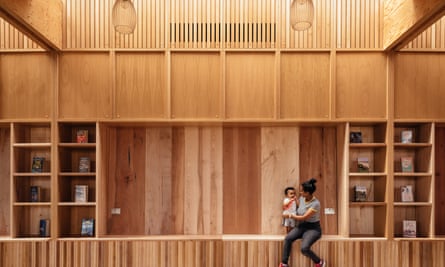 The pavilion’s interior and furniture has been crafted from salvaged timber felled across London parks