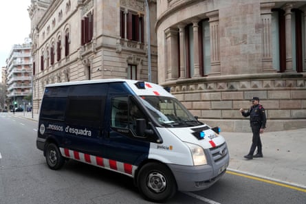 The van carrying Dani Alves arrives at the court in Barcelona on Thursday.