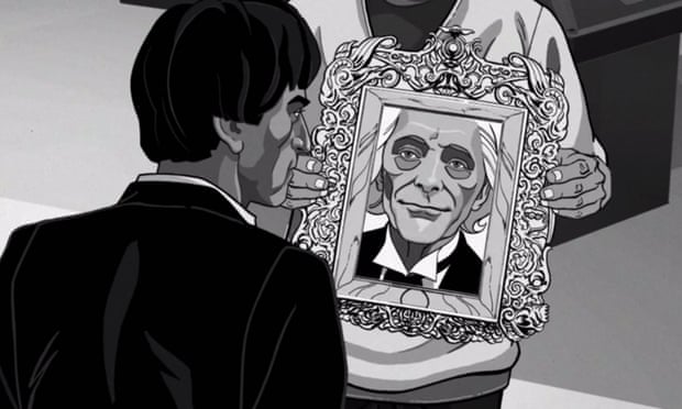 The Second Doctor briefly sees the First Doctor’s reflection in a mirror