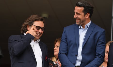 Arsenal’s head of football Raul Sanllehi, left, with technical director Edu.