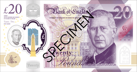 الملك تشارلز الثالث ورقة نقدية بقيمة 20 جنيهًا إسترلينيًا.