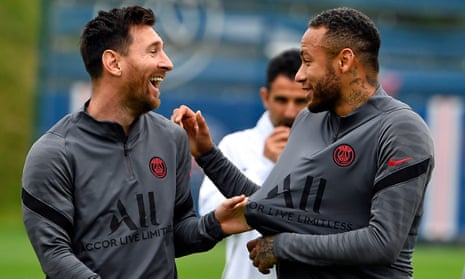 Lionel Messi in training with Neymar on Monday.