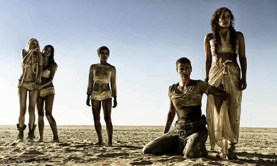 Abbey Lee as The Dag, Courtney Eaton as Cheedo the Fragile, Zoe Kravitz as Toast the Knowing, Charlize Theron as Imperator Furiosa and Riley Keough as Capable, in Mad Max: Fury Road.