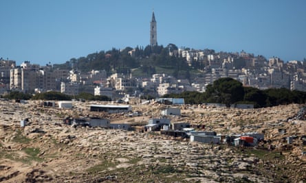 Bedouin houses in the E1 area, with East Jerusalem behind
