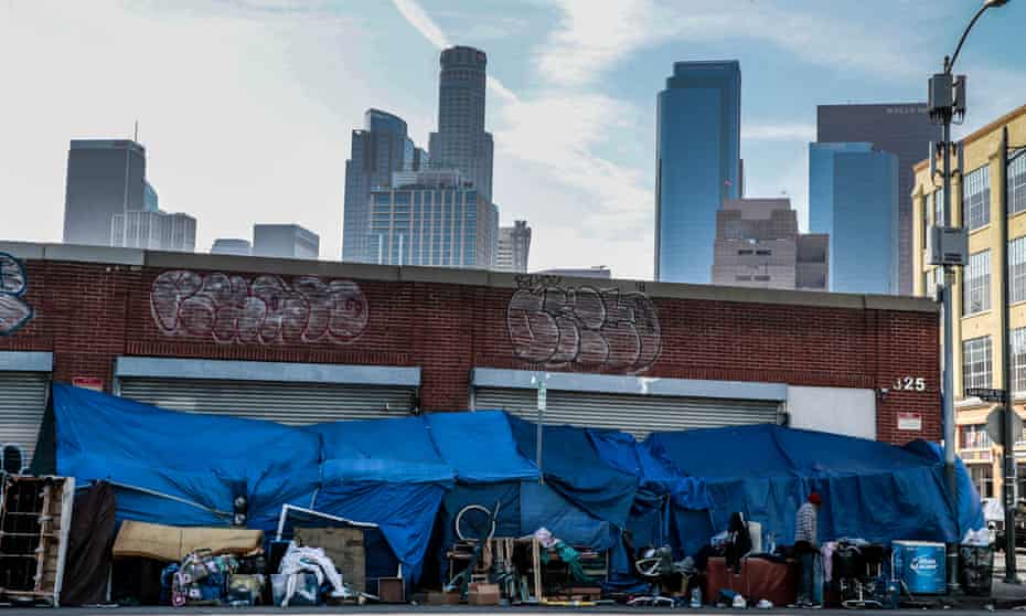Tents lined up on San Pedro on skid row, in downtown Los Angeles. 