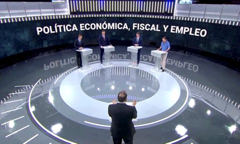 Leaders of the four main parties hold a televised debate on 22 April (L-R): Pablo Casado of the PP, Pedro Sánchez of PSOE, Albert Rivera of Citizens, and Pablo Iglesias of Unidas Podemos.