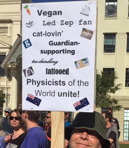 Ian Andrews at the march for science in Wellington, New Zealand. We approve of his sign!