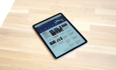 The Guardian website on the screen of an 11in iPad Air M3