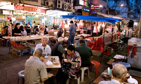 Street stalls at the Temple Street  night market in Hong Kong