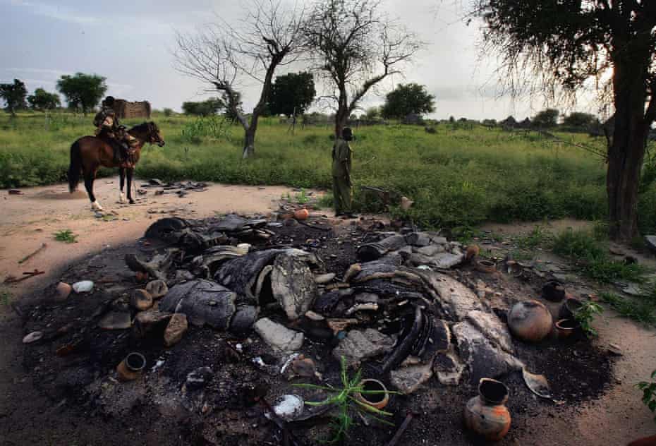 A village in Darfur burned by Janjaweed militiamen in 2004.