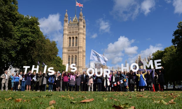 EU citizens holding up a banner outside parliament in London
