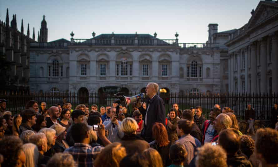 Jeremy Corbyn addresses a rally In Cambridge during Labour’s leadership campaign.