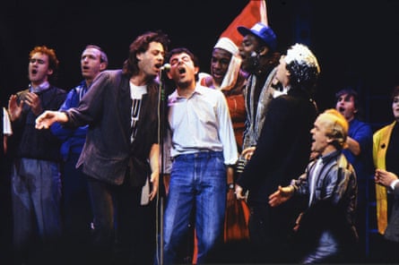 The cast of Comic Relief Live at the Shaftesbury theatre, London, in 1986.
