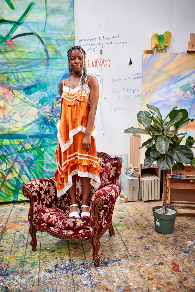 ‘Painting’s been my saviour’ … Jadé Fadojutimi at her studio in London.