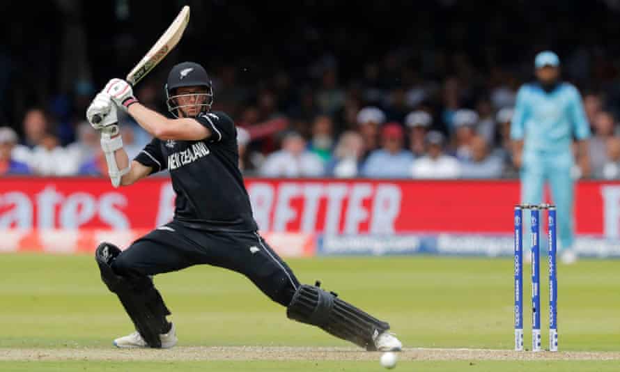 Mitchell Santner plays a shot during the 2019 World Cup final at Lord’s.