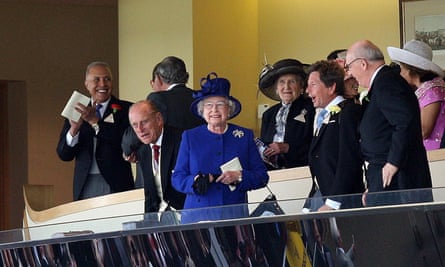 Queen Elizabeth II watching as her horse Free Agent wins the Chesham Stakes at Ascot in 2008.