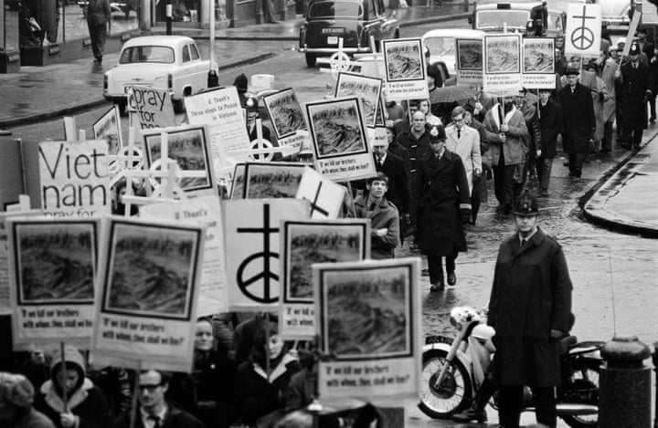 On 10 December protesters held a Human Rights Day procession from St-Martin-in-the Fields to St Paul’s Cathedral, demanding peace in Vietnam. The Observer published a different image from the same shoot on its front page the next day.(Archive ref. OBS/6/9/3/1/1/D) Photograph: David Newell Smith for the Observer