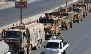 A convoy of Turkish military vehicles passes through Maaret al-Numan in Idlib reportedly heading toward Khan Sheikhun.