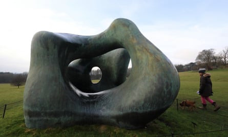 Wilf the writer's dog checks out a Henry moore sculpture at Yorkshire Sculpture Park