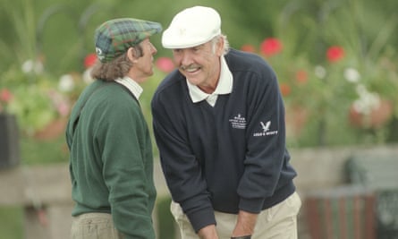 Sean Connery playing golf at Gleneagles with Jackie Stewart, 2016.