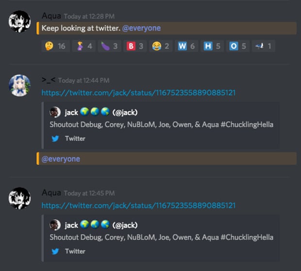 Users in a Discord server, or chat room, that was linked to by the hackers of Jack Dorsey’s account