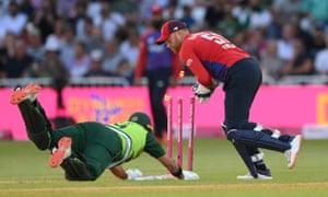 Imad Wasim is run out by Jonny Bairstow.