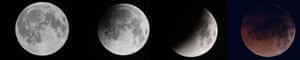 Andratx, Spain. A combo picture shows the various phase of lunar eclipse of the super blood moon as viewed from Majorca