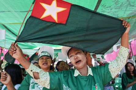 Supporters of the military-backed Union Solidarity and Development Party (USDP) dance during an election campaign in Mandalay, central Myanmar, Wednesday, 7 Jan., 2026.