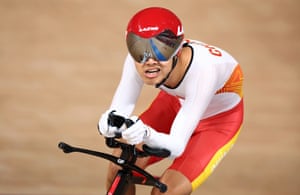 Zhangyu Li of China on his way to winning bronze in the men’s C1 3000m individual pursuit.