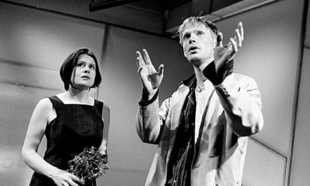 Celia Robertson and Paul Bettany in Love and Understanding, directed by Bradwell and written by Joe Penhal, the Bush theatre, London, May 1997.