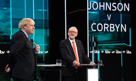 Boris Johnson and Jeremy Corbyn answer questions during the ITV leaders’ debate on Tuesday night.