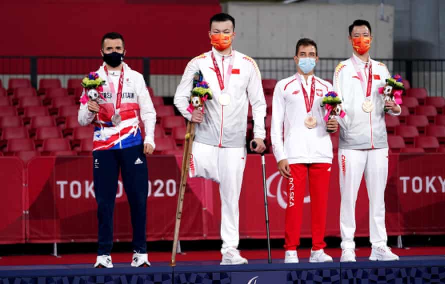 The table tennis class seven medal winners – left to right Will Bayley, Yan Shuo, Poland’s Maksym Chudzicki and China’s Keli Liao.