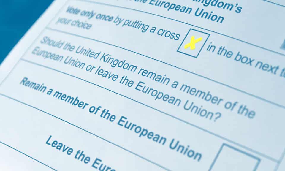 Detail of a postal vote ballot paper for the forthcoming EU referendum is seen in London, Britain, June 7, 2016