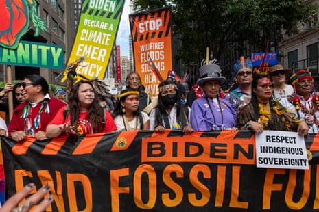 Thousands of activists, indigenous groups, students and others take to the streets of New York for the march to end fossil fuels protest on 17 September 2023 in New York City.