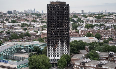 The burnt remains of Grenfell Tower. Police are considering manslaughter charges in relation to the fire.