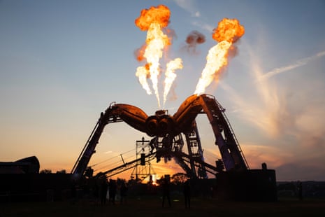 The fire-breathing spider at Arcadia as the sun sets