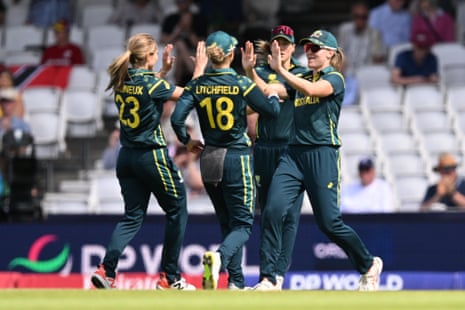 Annabel Sutherland celebrates catching Chinelle Henry off the bowling of Sophie Molineux.