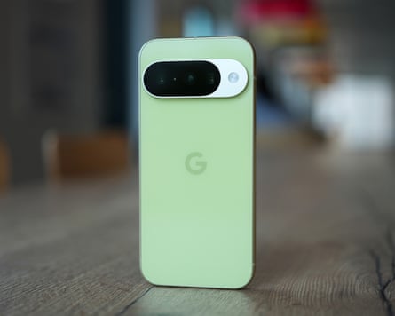 The back of the Google Pixel 10 in green.