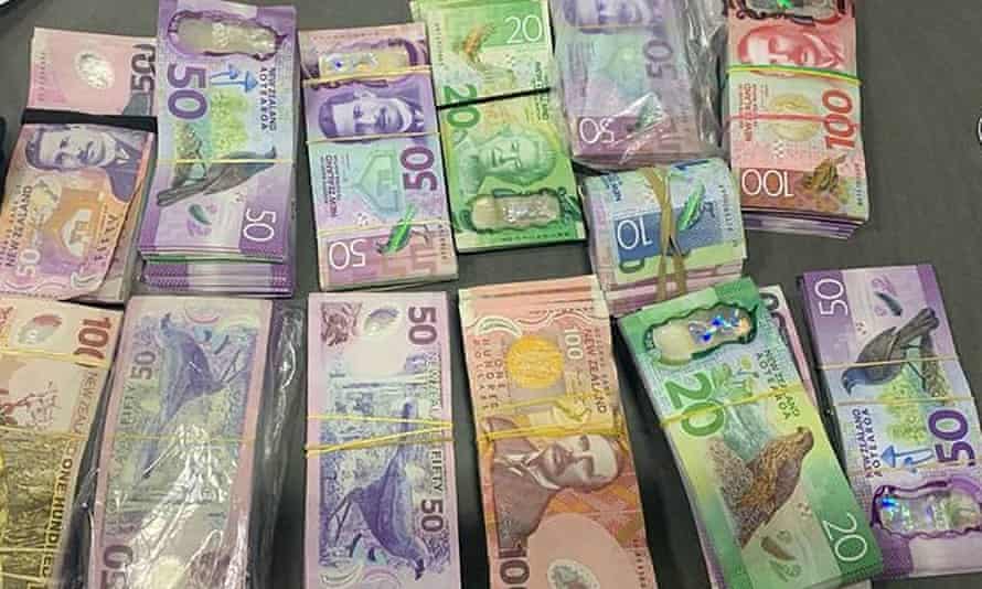 The $100,000 in cash found by New Zealand police when they arrested two men trying to enter Auckland.