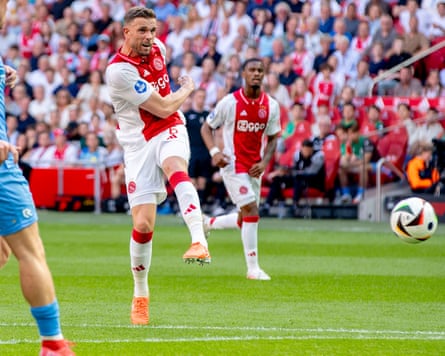 Jordan Henderson shoots for Ajax against NEC Nijmegen earlier this month.