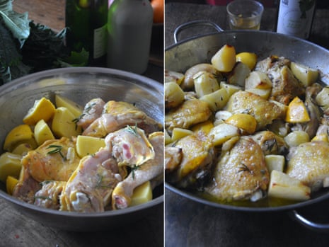 Rachel Roddy's recipe for baked chicken and potatoes with lemon and  rosemary, Christmas food and drink
