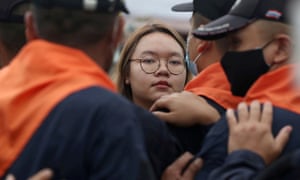 Panusaya Sithijirawattanakul at a rally in Bangkok.