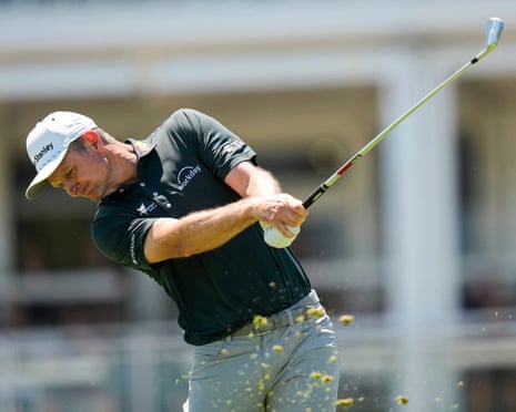 Justin Rose hits from the 17th tee