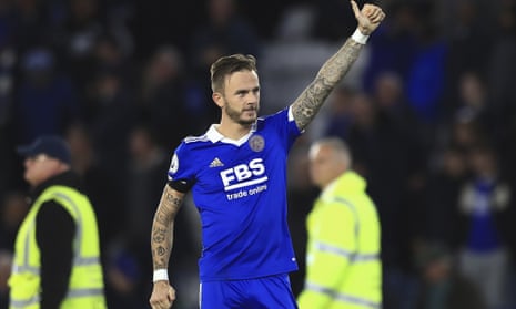 James Maddison gives a thumbs-up to fans following Leicester’s 4-0 win against Nottingham Forest