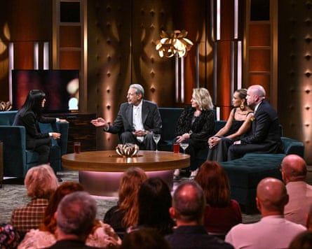 Claudia Winkleman interviews four guests in front of a live studio audience