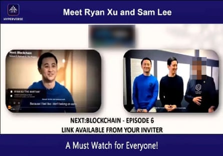 A slide used in a HyperVerse presentation by Ryan Xu (blue top) and Sam Lee (middle in image on the right).