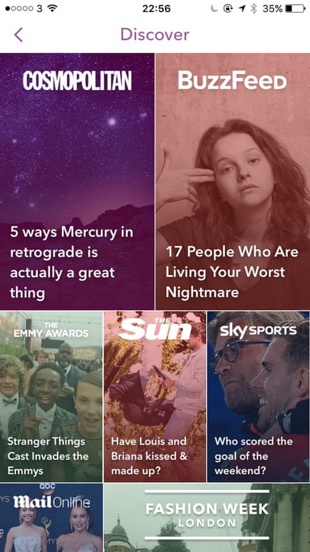 Snapchat’s ‘Discover’ news and entertainment section.