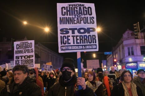 Protest in Little Village after vigil for ICE shooting victim during immigration operation.